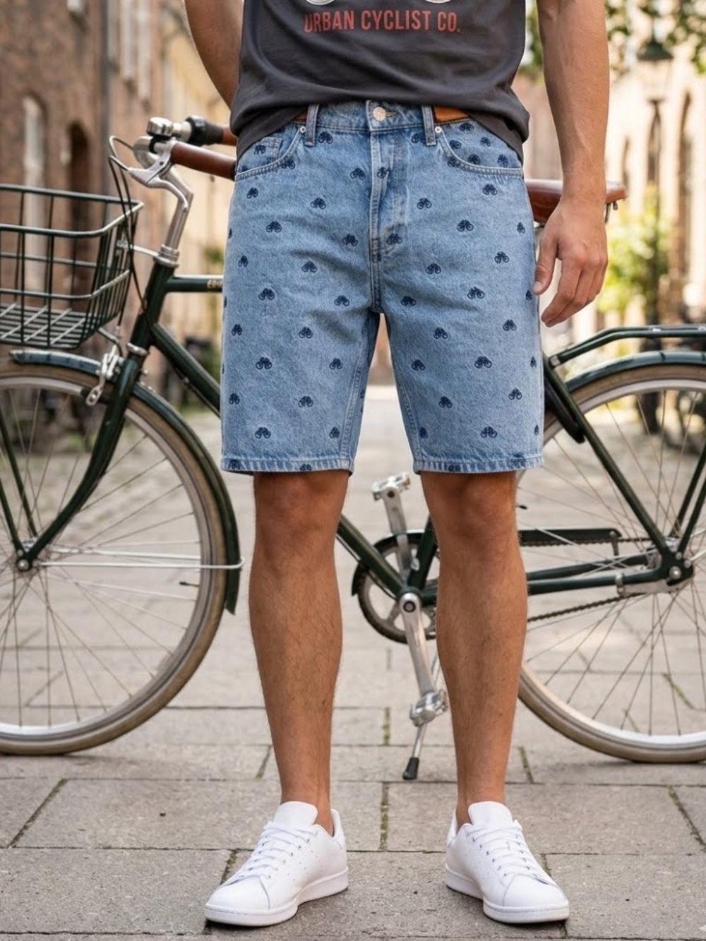 ONLY & SONS Embroidered Denim Jean Shorts Novelty Print